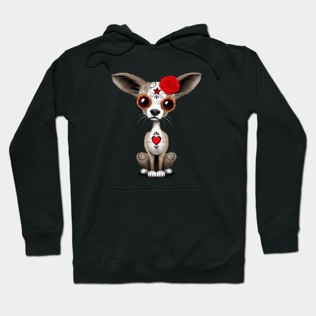 Red Day of the Dead Sugar Skull Chihuahua Puppy Hoodie by jeffbartels